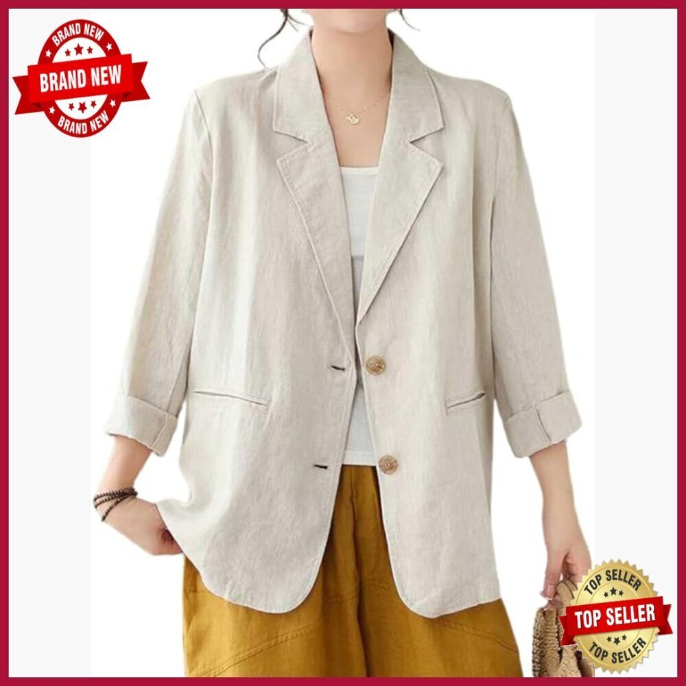 Oversized Linen Blazer Long Sleeve Business Casual Jacket Relaxed Fit